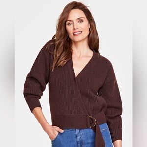 INC Concepts Brown Faux Wrap Sweater. Sz Lg. Gold bangle detail